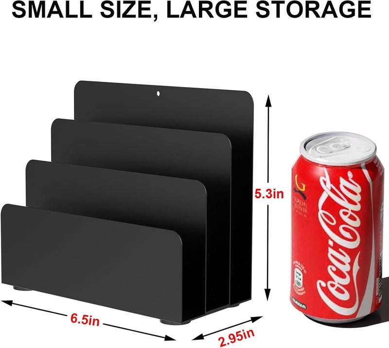 OUTIOE Mail Organizer Countertop, Small Desk File Organizer, Metal File Holder - Essential Workspace Organizers for Office Desk, Home Office (Black) - Image 3